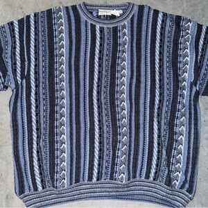 Norm Thompson Men's Striped Sweater - Blue and Gray